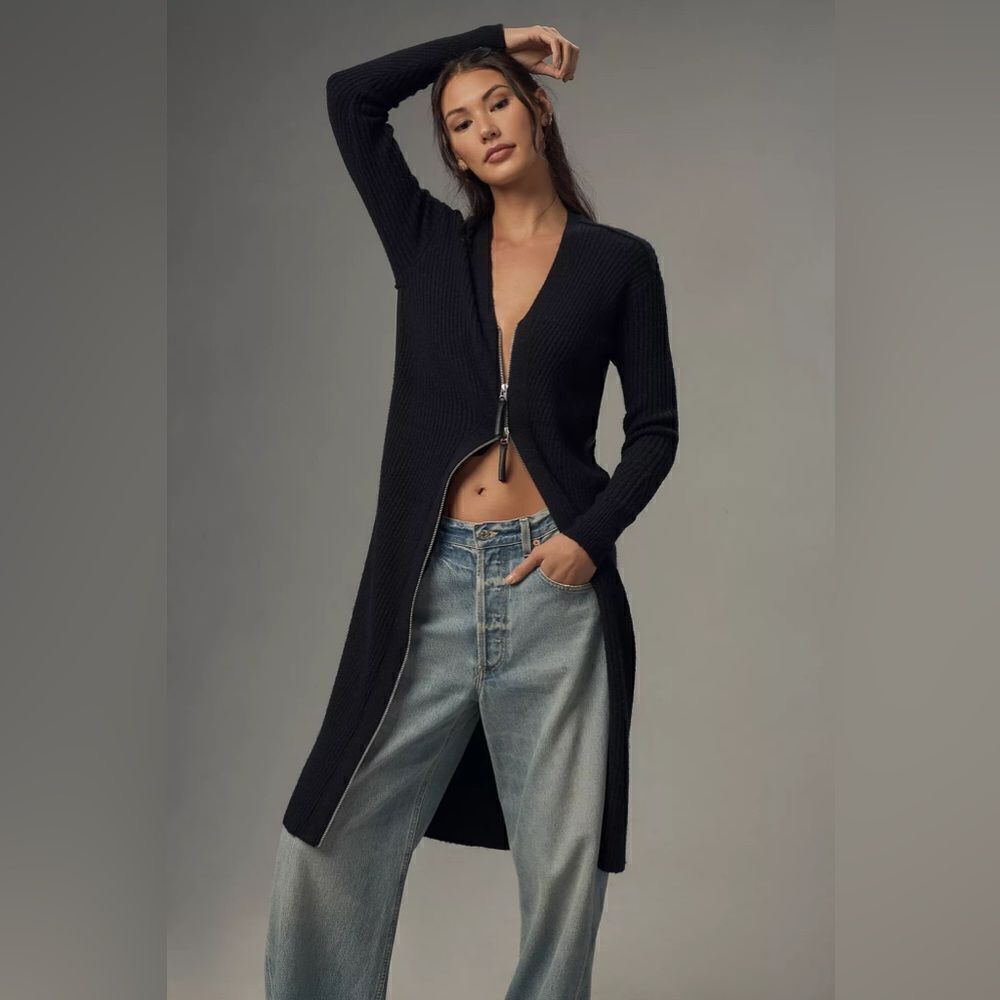Anthropologie Pilcro Faux Leather Trim Duster, Size Medium
